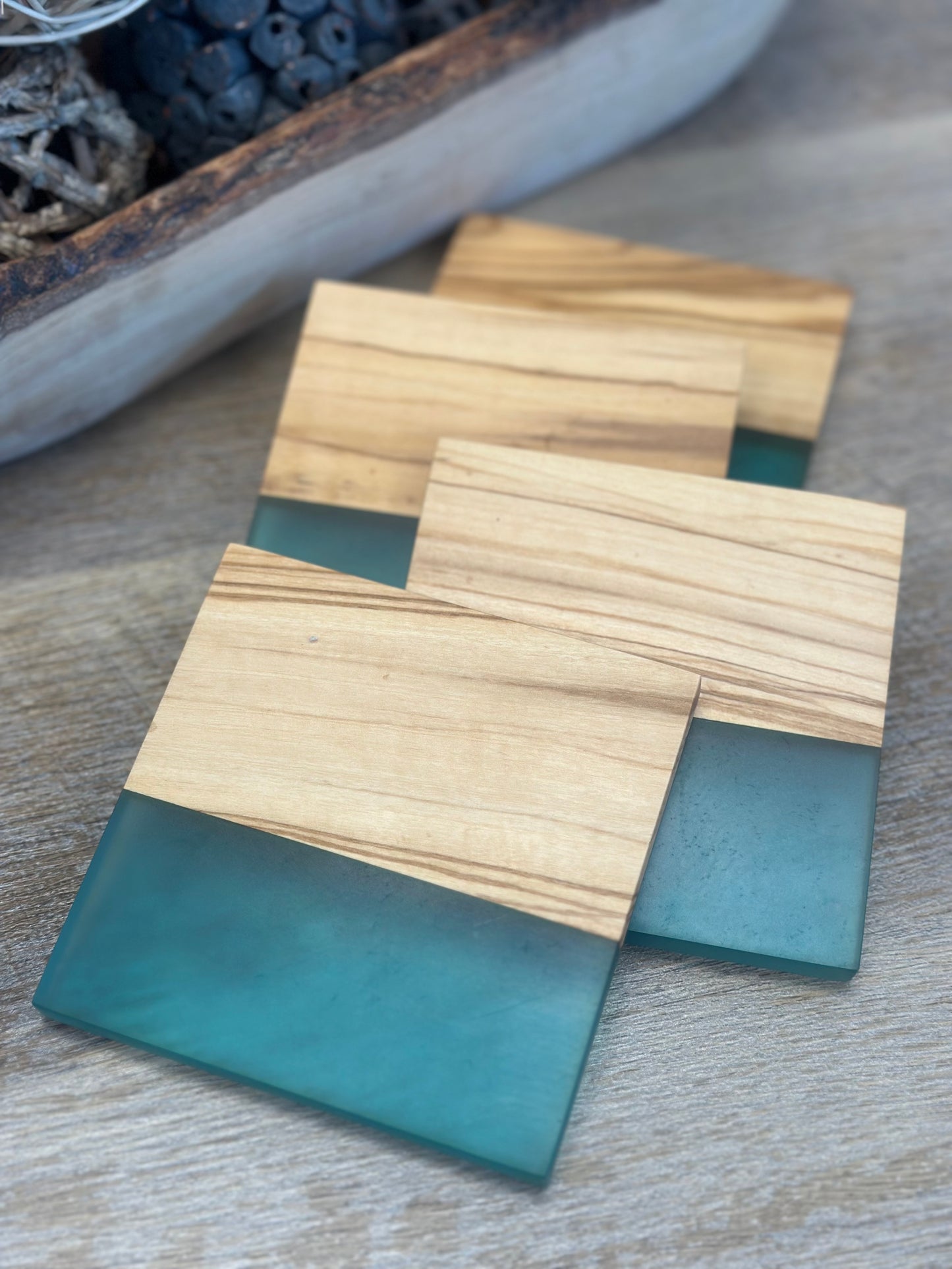 Olivewood + Resin Coaster Set