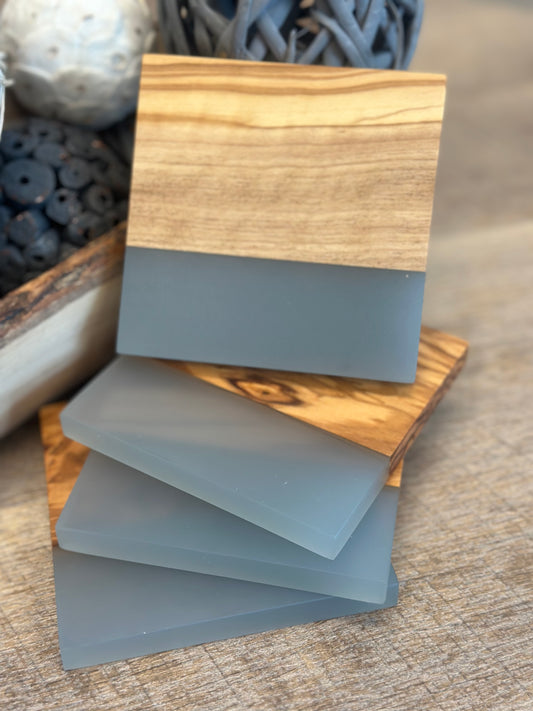 Olivewood + Resin Coaster Set
