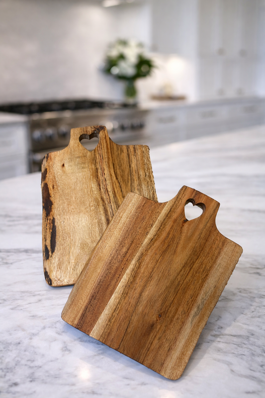 Live Edge Acacia Heart Cutout Boards – Blank Wooden Cutting Boards for Engraving & Customization