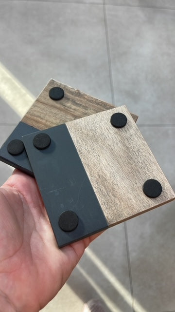 Acacia + Slate or Marble Coaster Set