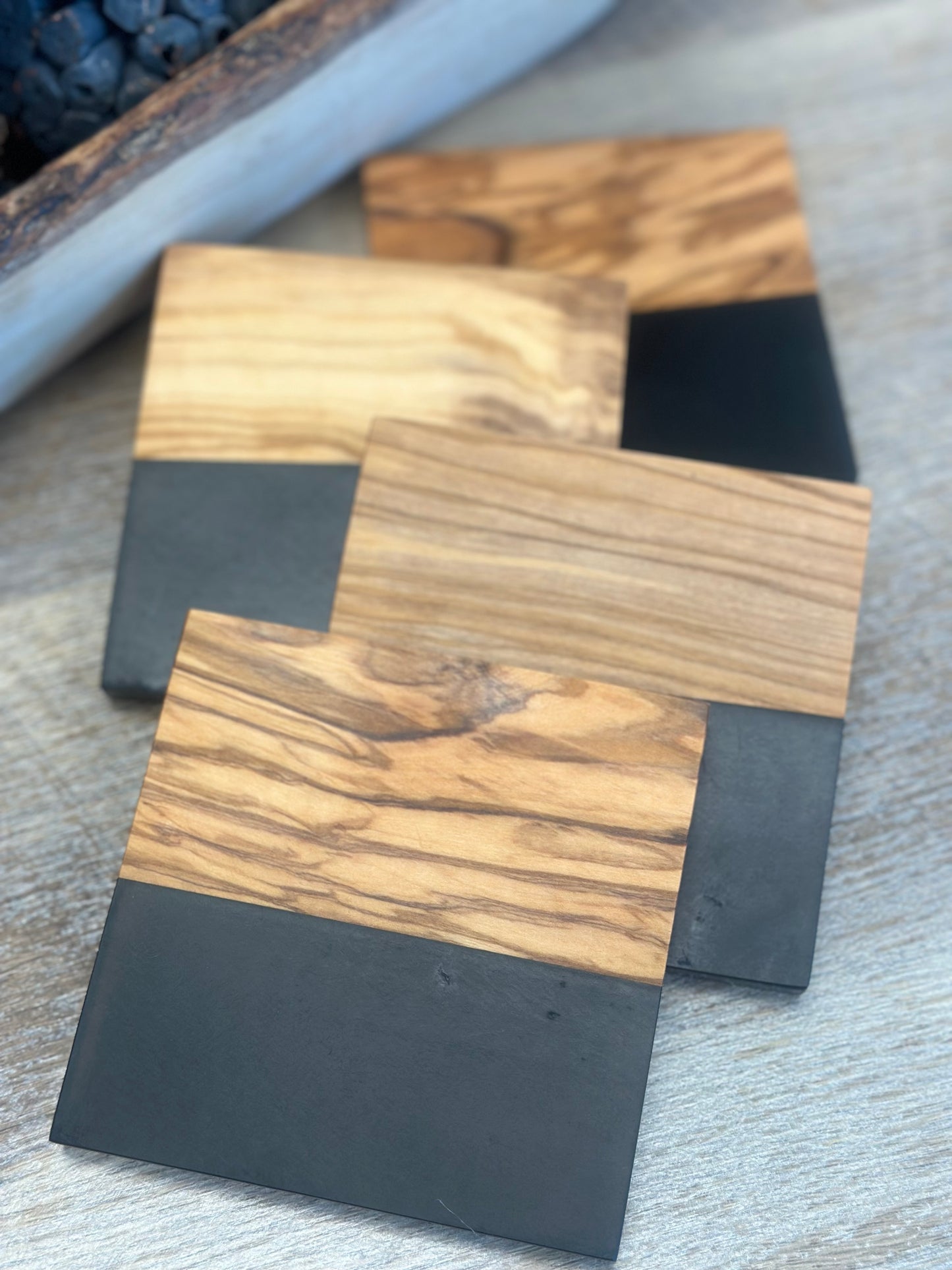 Olivewood + Resin Coaster Set