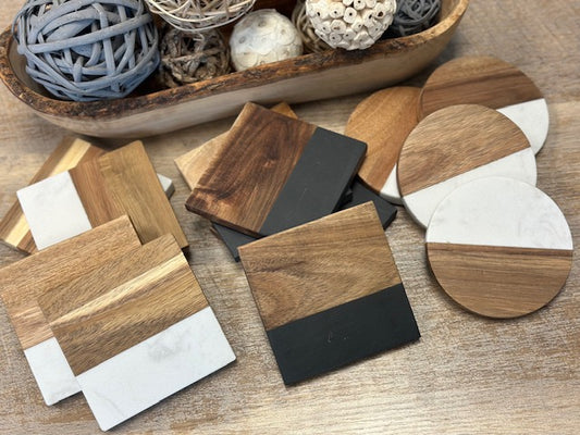 Acacia + Slate or Marble Coaster Set