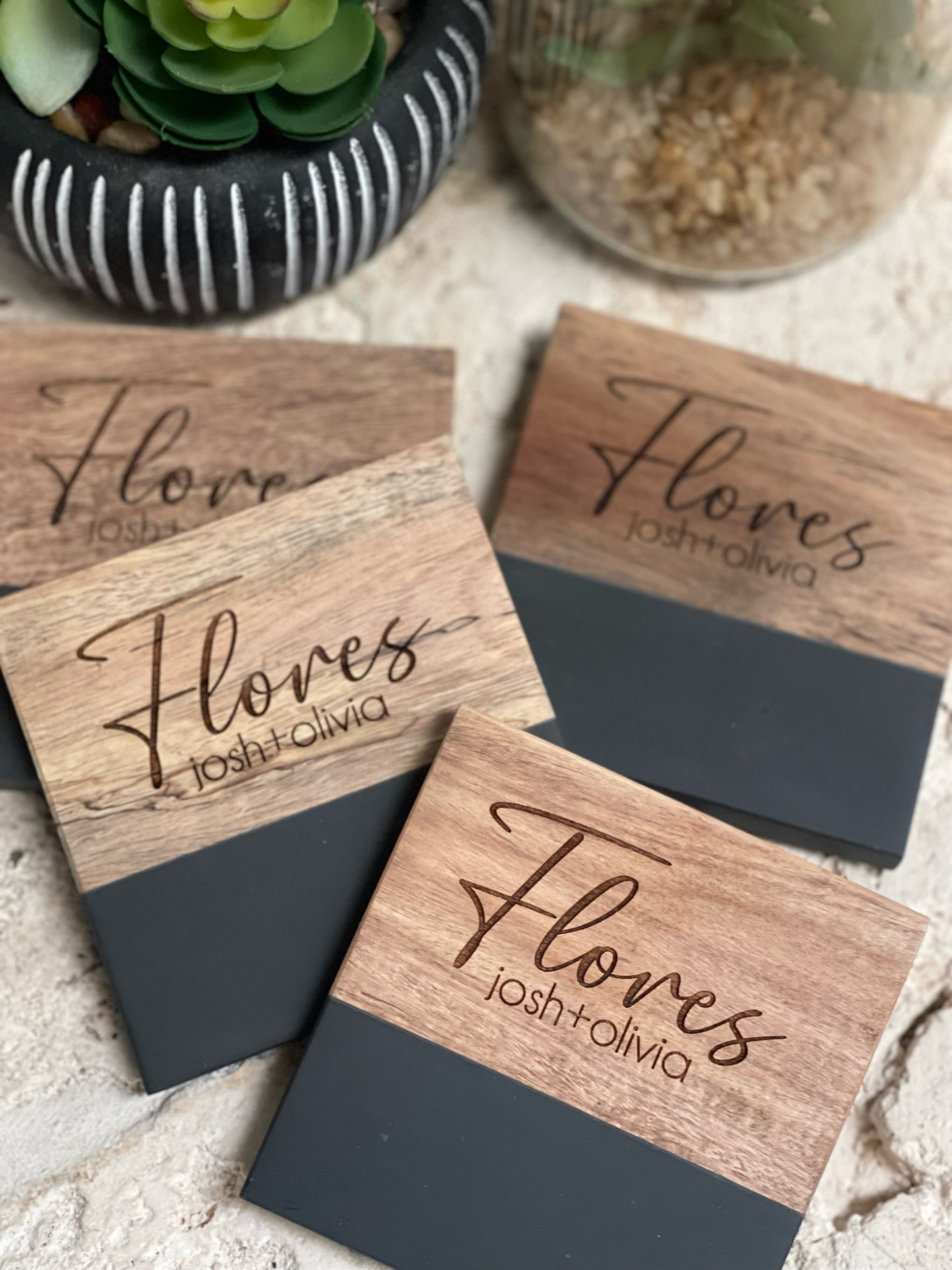 Acacia + Slate or Marble Coaster Set
