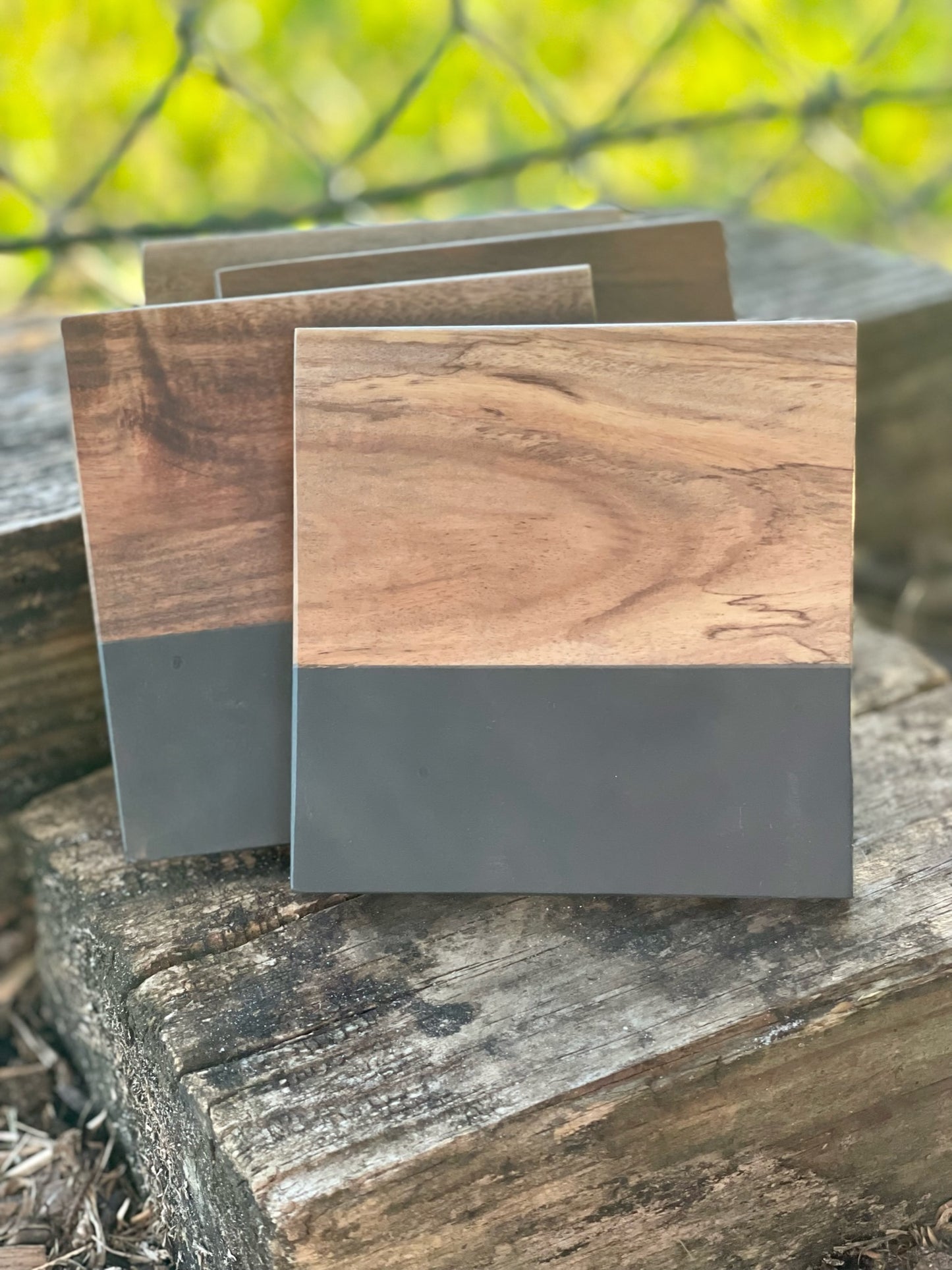 Acacia + Slate or Marble Coaster Set