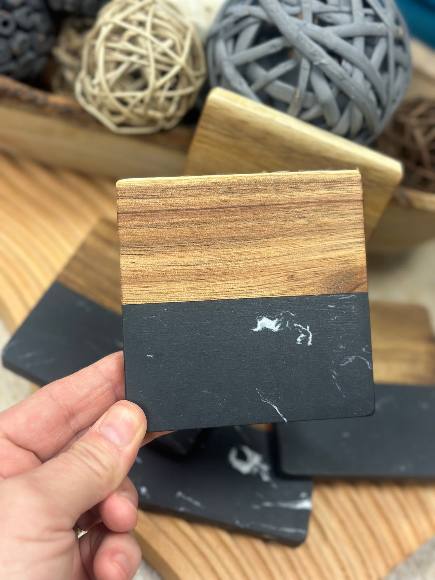 Acacia + Slate or Marble Coaster Set