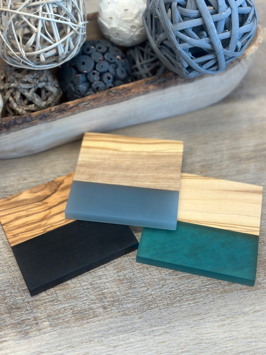 Olivewood + Resin Coaster Set