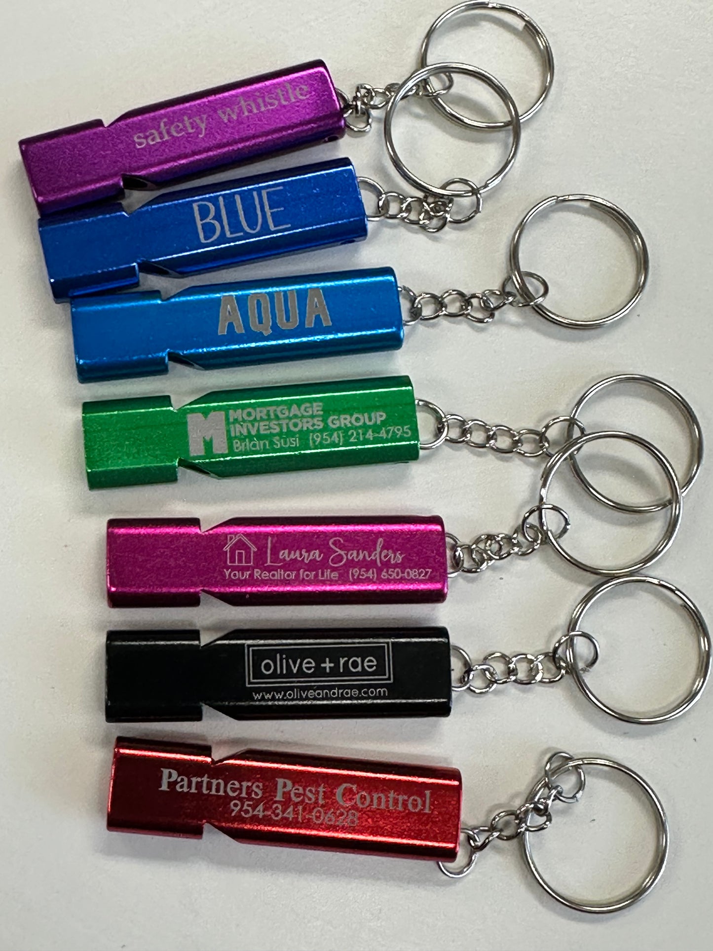 PACK OF 5 Safety Whistles | Engravable Anodized Aluminum I Bulk Blank Safety Whistles