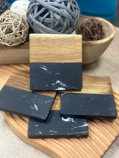 Acacia + Slate or Marble Coaster Set