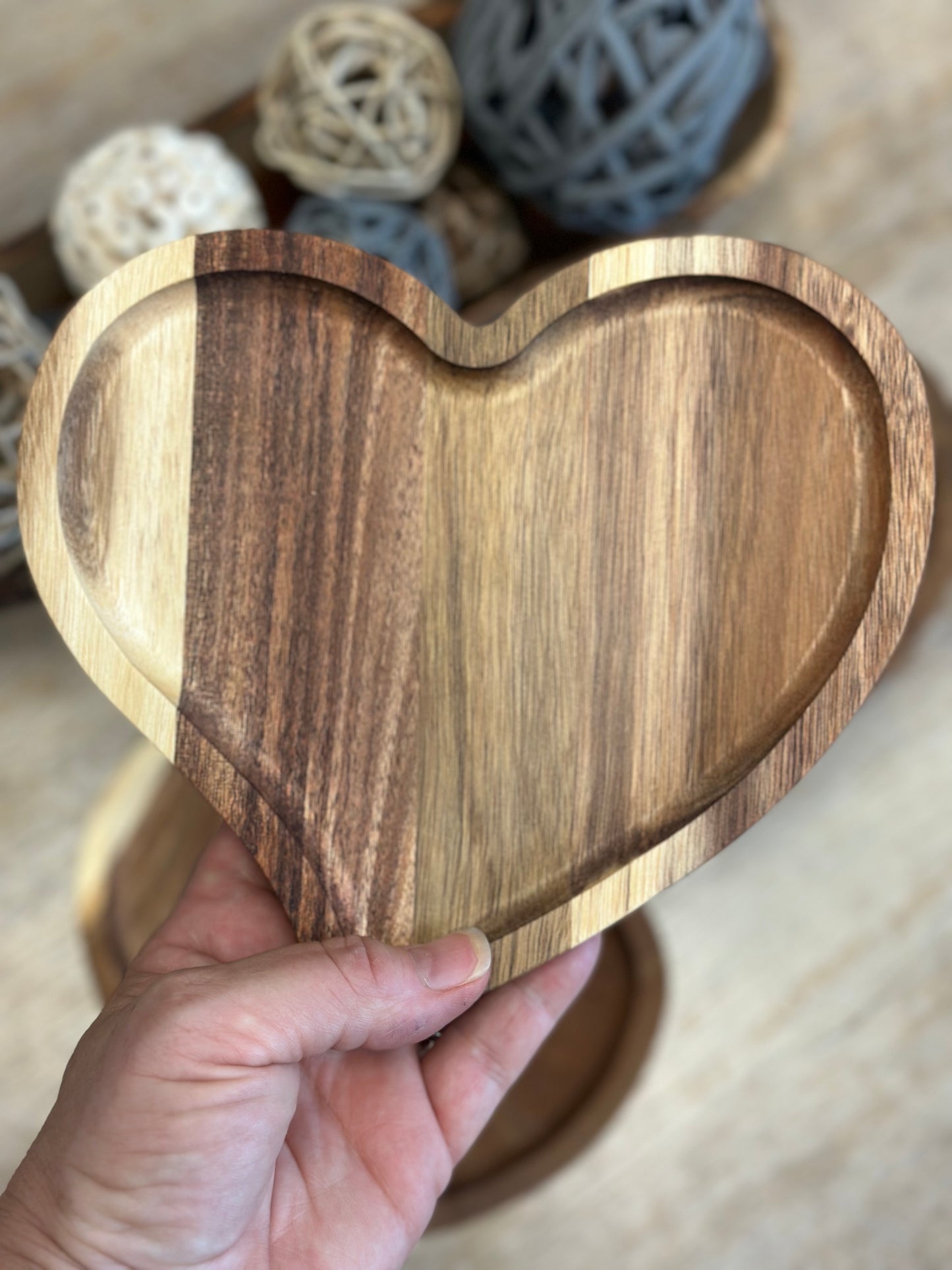 Heart Shaped Acacia Wood Trays