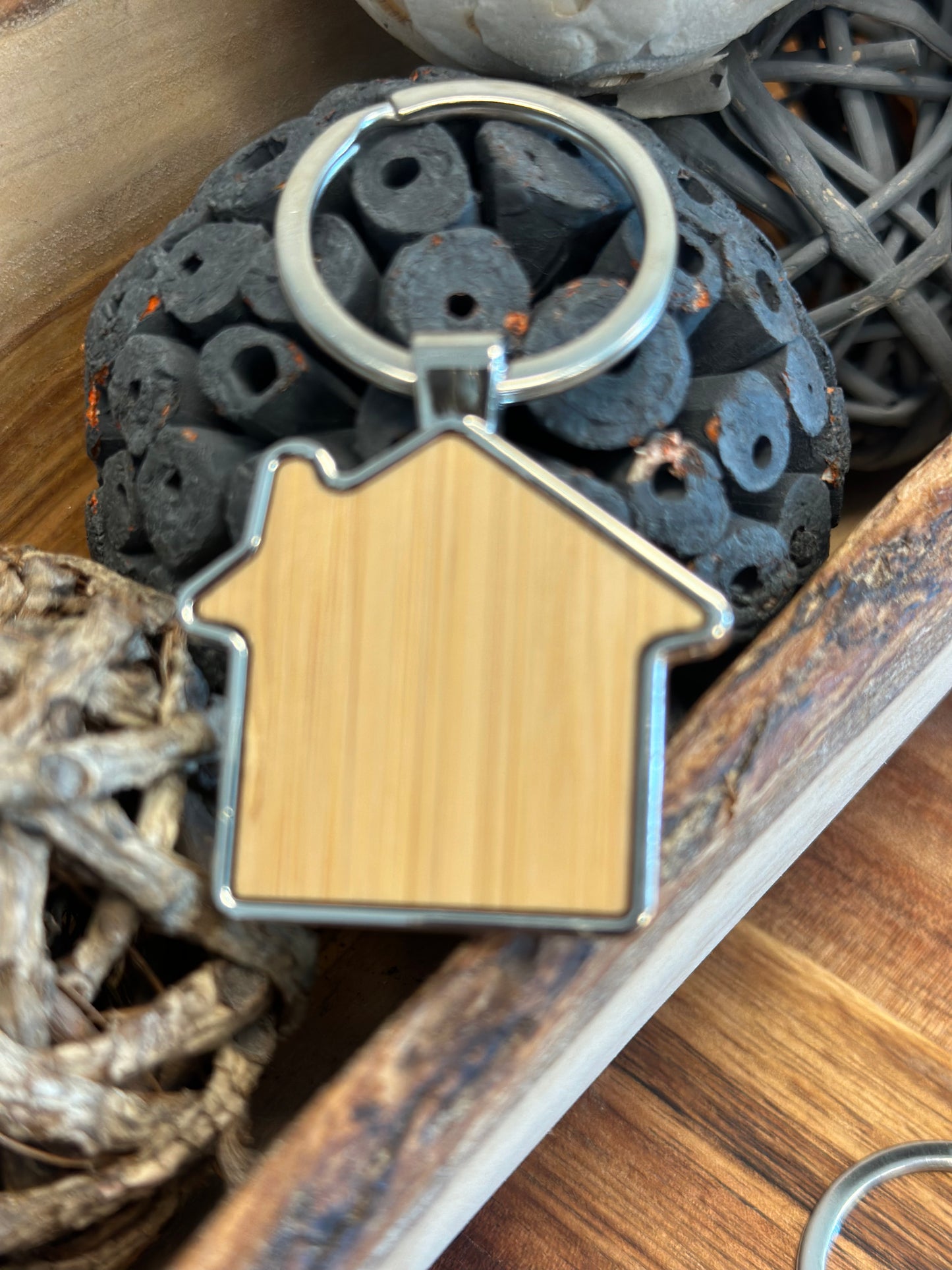 Stainless Steel and Wood Keychain