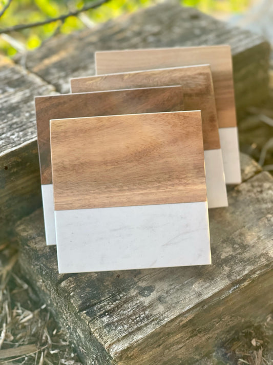 Acacia + Slate or Marble Coaster Set