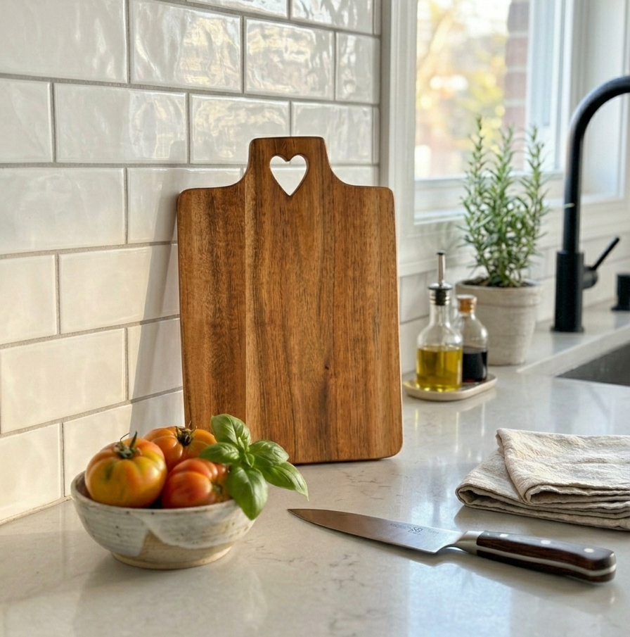 Live Edge Acacia Heart Cutout Boards – Blank Wooden Cutting Boards for Engraving & Customization